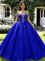 Royal Blue Tulle Sequins Beading Quinceanera Dress