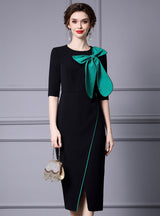 Black Short Sleeve Split Mother Of The Bride Dress