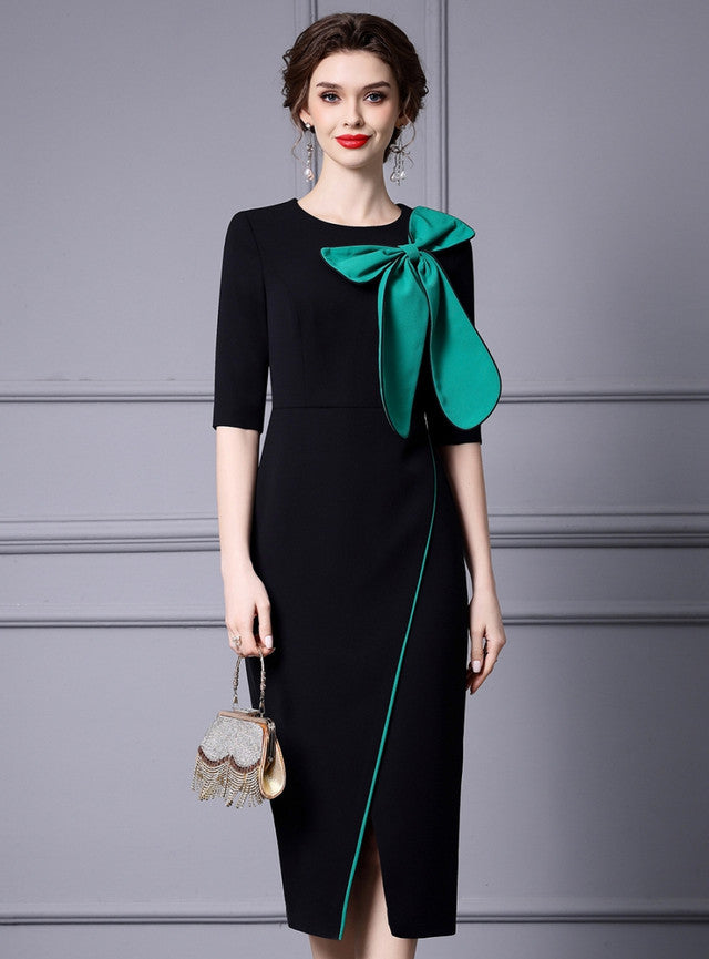 Black Short Sleeve Split Mother Of The Bride Dress