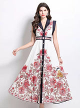 Retro Court Single-breasted Printed Dress