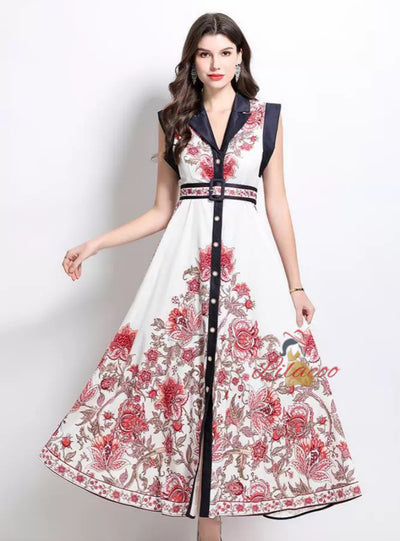 Retro Court Single-breasted Printed Dress