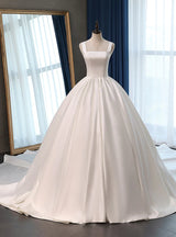 White Satin Straps Sleeveless Wedding Dress