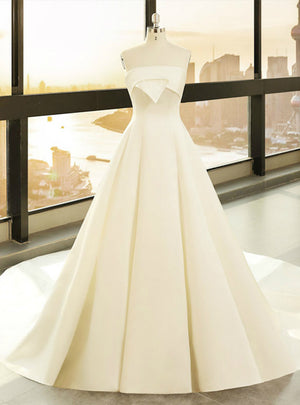 White Satin Strapless Wedding Dress