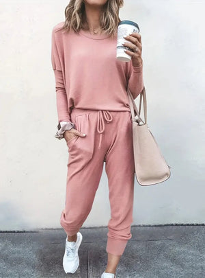 Solid Color Casual Long-sleeved Trousers Two-piece Suit