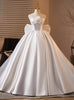 White Satin Strapless Bow Pleats Flower Wedding Dress