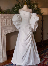 White Pleats Strapless Wedding Dress