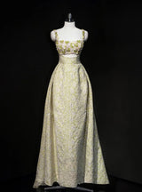 Green Straps Flower Beading Prom Dress