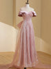 Pink Tulle Sequins Off the Shoulder Prom Dress