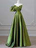 Green Satin Strapless Pleats Prom Dress