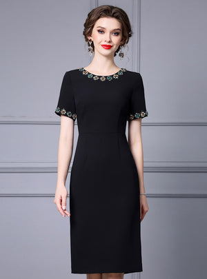 Black Short Sleeve Mother Of The Bride Dress