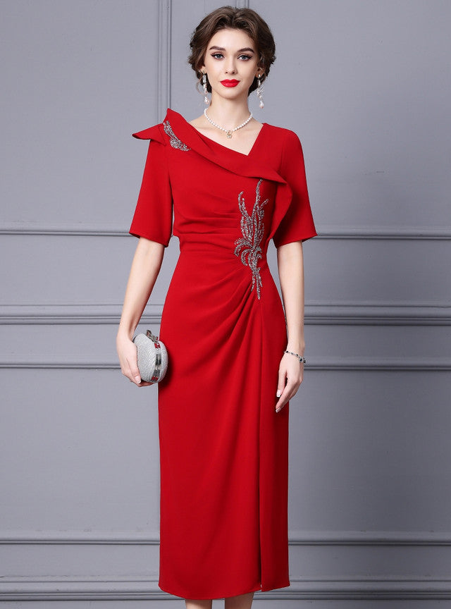 Short Sleeve Split Mother Of The Bride Dress