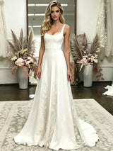Simple White Straps Wedding Dress