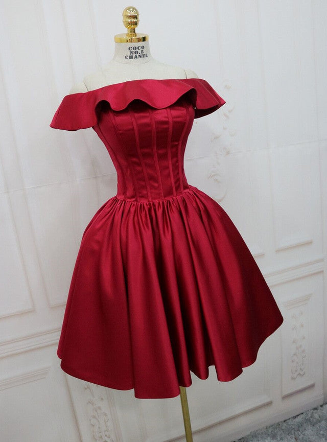 Burgundy Satin Homecoming Dress