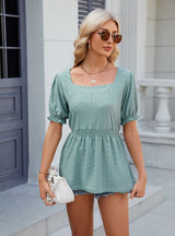 Solid Color Square Neck Short Sleeve T-shirt