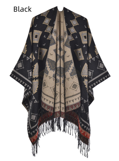 Geometric Split Shawl Thickened Warm Cloak