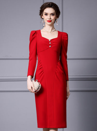 Red Long Sleeve Mother Of The Bride Dress