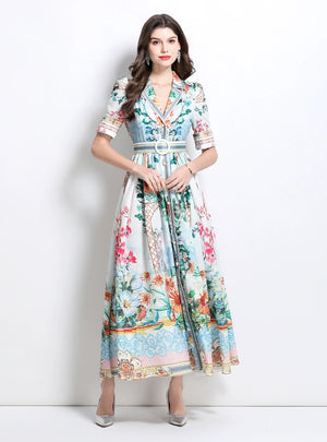 Retro Palace Printed Silm Waist Dress
