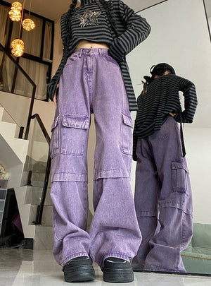 Vintage Purple Loose Wide-leg Jeans