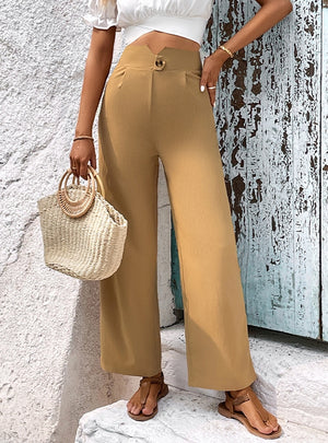 Solid Color High Waist Straight Pants
