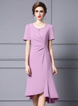 Purple Short Sleeve Pleats Mother Of The Bride Dress