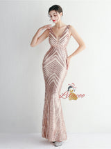 V-neck Mermaid Sequins Prom Dress