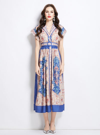 Retro Printed Breasted Slim Dress