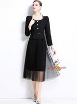 Round Neck Slim Long Sleeve Mesh Two-piece Suit