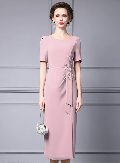 Red Short Sleeve Beading Mother of the Bride Dress