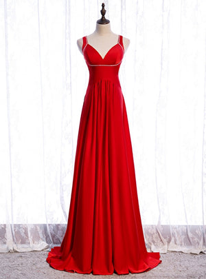 Red V-neck Backless Beading Prom Dress