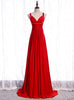 Red V-neck Backless Beading Prom Dress