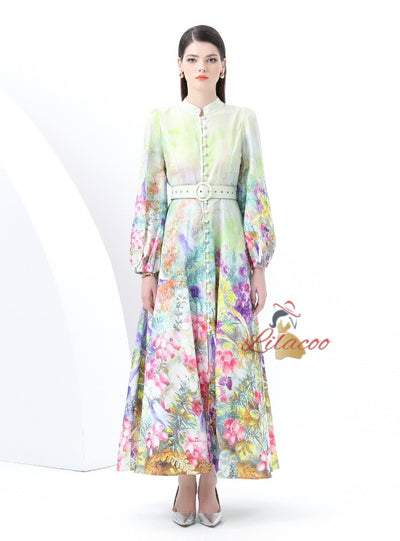 Double-breasted Lantern Sleeve Dress