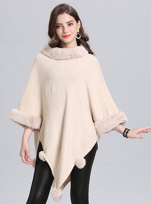 Wool Jacquard Pullover Cloak Shawl