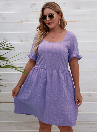 Square Collar Holiday Short Sleeve Dress