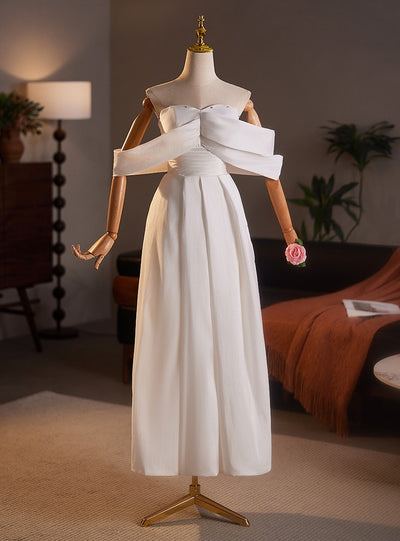 Strapless Ankle Length Pleats Wedding Dress