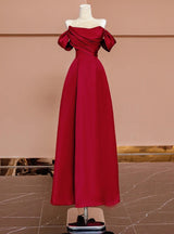 Burgundy Satin Pleats Prom Dress