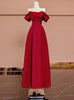 Burgundy Satin Pleats Prom Dress