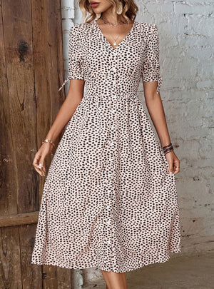 Long Leopard Print V-neck Dress