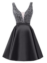 Black Satin V-neck Homecoming Dress