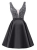 Black Satin V-neck Homecoming Dress