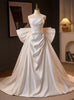 White Satin Strapless Bow Wedding Dress