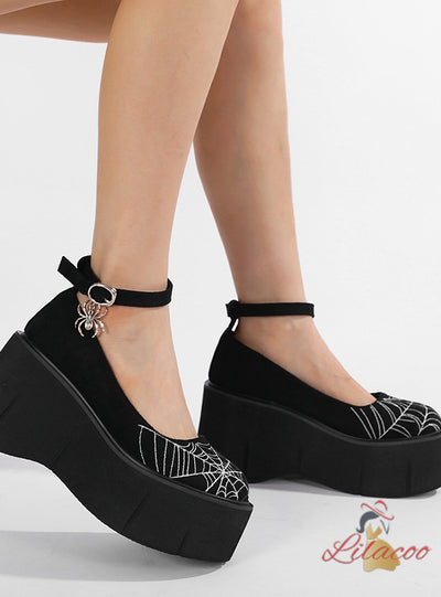 Retro Thick-soled Spider Web Mary Jane Shoes