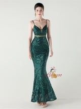 Mermaid Sequins Spaghetti Straps Beading Prom Dress