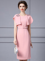 Pink Scoop Neck Crystal Beading Mother Of the Brides Dress