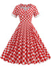 Women Short Sleeve Checkerboard Red Dress