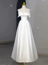 White Satin Spaghetti Straps Wedding Dress