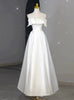 White Satin Spaghetti Straps Wedding Dress