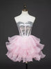 Pink Tulle Sequins Strapless Homecoming Dress