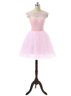 Pink Tulle Sequins Backless Homecoming Dress