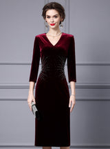 Burgundy Velvet Short Sleeve Mother Of The Bride Dress
