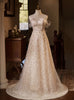 A-Line Champagne Sequins Wedding Dress